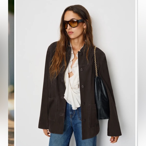NWT Reformation Veda Lincoln Chocolate Brown Suede Shirt Jacket - Picture 2 of 13